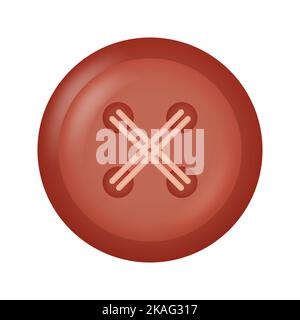 3D Button for cloth. Round Brown Button for Tailor Sewing Isolated on White Background. Vector Illustration Stock Vector
