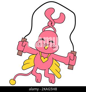 Evil Jump Rope Rabbit Cartoon Cute jumping rabbit. Cartoon character rabbit. Coloring book page with ...