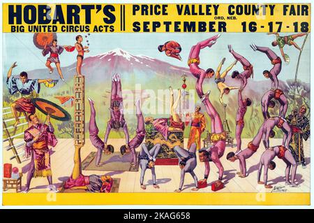 Hobart's big united circus acts. Price Valley County fair. Vintage circus poster showing Asian performers in oriental costume performing balancing acts - Milwaukee - American Show Print, c1906 Stock Photo