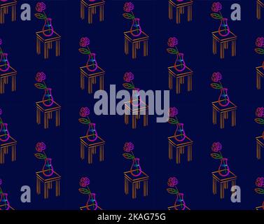 Vase with rose flower on a stool, , trendy gradient strokes Stock Vector