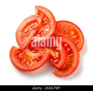 red tomato slices isolated on white background, top view Stock Photo