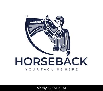 Equestrian, woman rider with horse, horseback riding, logo design. Equestrian sports, horse riding, animal and pet, vector design and illustration Stock Vector