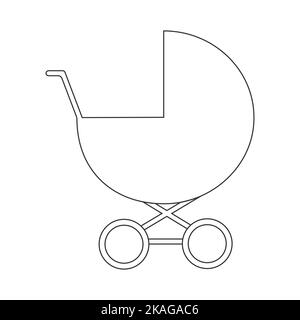 Baby carriage icon. Outline infant stroller isolated on white background. Editable stroke. Vector graphic illustration. Stock Vector