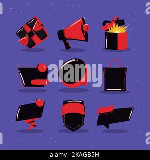 flat black friday icons Stock Vector