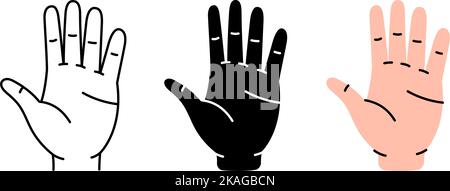 Set of human hand symbols. Human hand icons in color, black and thin line style. Vector illustration. Human organ icons Stock Vector