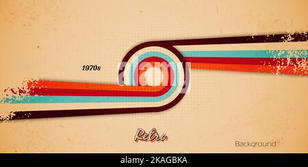 Abstract background retro style with colorful simple stripes lines circle shape and grunge texture vintage design Stock Vector