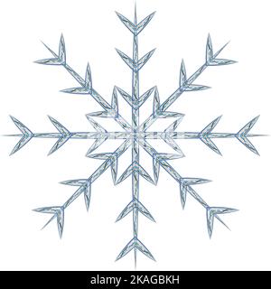 Abstract snowflake by different patterned lines in trendy wintry blue shades. Icon. Isolate. Suitable for banner, icon, postcard, poster, label, greeting card, background, brochure, price tag. Vector Stock Vector
