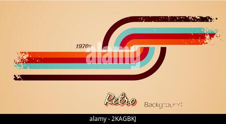 Retro style background with colorful simple stripes lines geometric shape and grunge texture vintage design Stock Vector