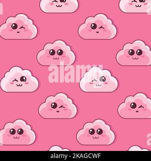 Cute Cartoon seamless pattern with funny clouds. Stock Vector