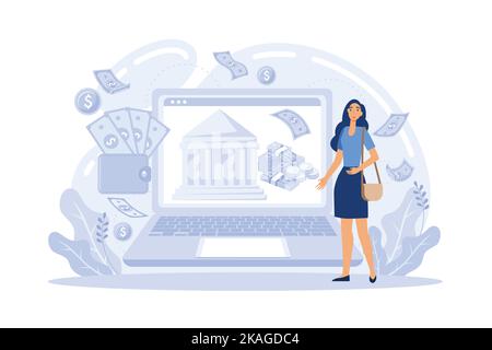 Mobile banking and online payment concept. People using laptop and mobile smartphone for online banking and accounting. Stock Vector