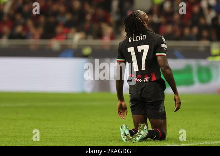 Milan, Italy. 02nd Nov, 2022. Rafael Leao of AC Milan reacts during UEFA Champions League 2022/23 Group Stage - Group E football match between AC Milan and FC Red Bull Salzburg at Giuseppe Meazza Stadium, Milan, Italy on November 02, 2022 Credit: Live Media Publishing Group/Alamy Live News Stock Photo