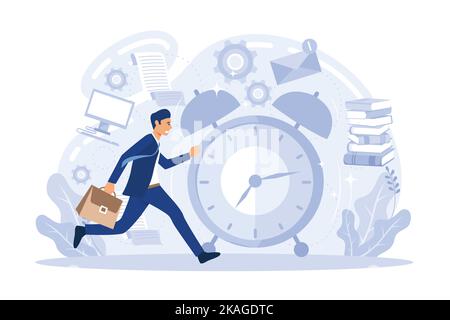 Businessmen running a race against time. Business concept. illustration in flat style. Stock Vector