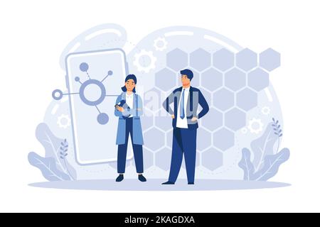 Hexagonal carbon atom grid properties. Innovative computation software. Laser technologies, graphene technologies, quantum computing metaphors. Stock Vector