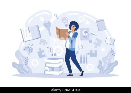 Creative thinking idea generation flat vector illustration. Successful brainstorming, innovative solution concept. Stock Vector