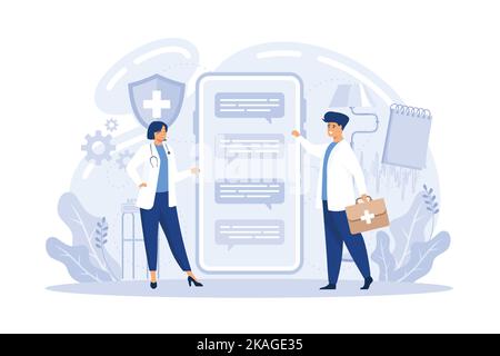 smartphone screen with male therapist on chat in messenger and an online consultation. Ask doctor. Online medical advise or consultation service, flat Stock Vector