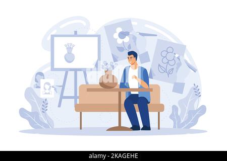 Drawing training flat vector modern illustration Stock Vector