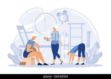 Elderly people activity abstract concept vector illustration set. Communities for older people, retirement travel, elder fitness, retirement savings, Stock Vector