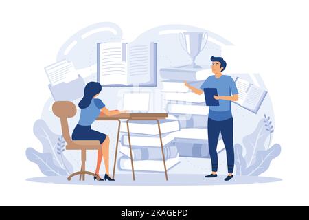 Learning development and growth. Self-learning metaphor, online employee education distance e-learning. Skill improvement. Stock Vector