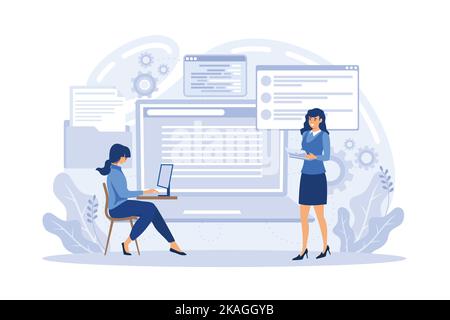 Website development or web application, coding, designing for web browsersflat vector modern illustration Stock Vector