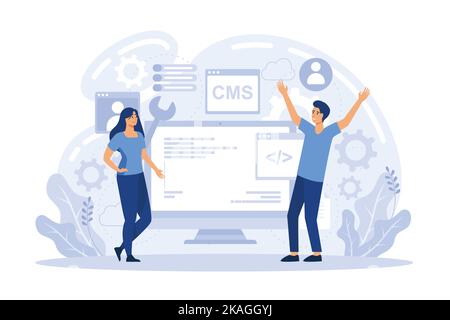 Content management system. Software engineering, database programming. CMS development, PHP MySql development, information architecture metaphors. fla Stock Vector