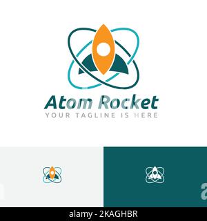 Atom Rocket Space Ship Modern Science Technology Logo Stock Vector