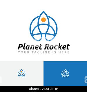 Planet Rocket Space Ship Craft Explorer Line Logo Stock Vector