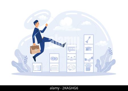 Personal growth, self development concept. Self control and discipline, life coach abstract icon set. Metaphor growth personality as success stairs fl Stock Vector