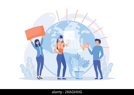 Protesting Environment Cartoon Environmental activism meeting flat illustration. Nature saving ...