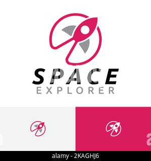 Space Explorer Rocket Planet Modern Science Logo Stock Vector