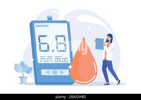 Diabetes mellitus. Blood sugar level measuring tool, medical equipment, diabetology idea design element. Hypoglycemia disease, glycemia diagnosis. fla Stock Vector