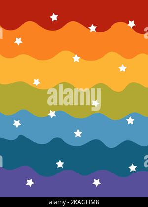 Rainbow striped background in pastel colors. Rainbow and stars. Vector illustration. Stock Vector