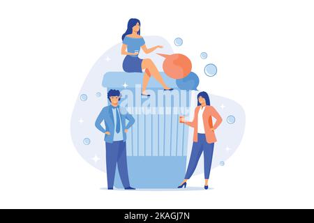 Young adults, colleagues on break from work. Friends meeting, coworkers communication, friendly conversation. People drinking coffee and talking. flat Stock Vector