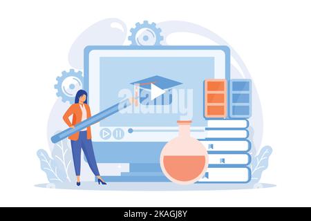 Color theory online studying. Web design basics, drawing tutorial, interior designer. Female artist cartoon character holding pencil. flat vector mode Stock Vector