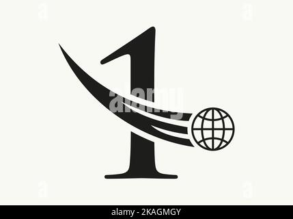 Letter 1 World Logo Concept With Moving Global Icon Vector Template Stock Vector