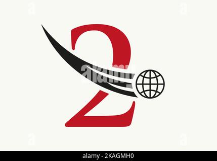 Letter 2 World Logo Concept With Moving Global Icon Vector Template Stock Vector