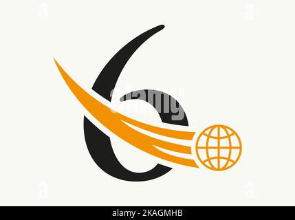 Letter 6 World Logo Concept With Moving Global Icon Vector Template Stock Vector