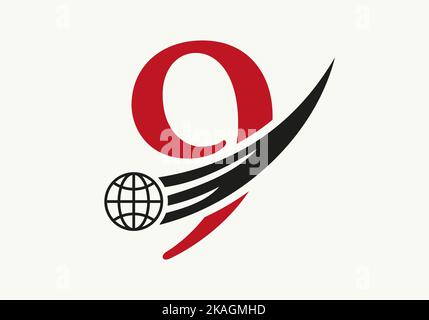 Letter 9 World Logo Concept With Moving Global Icon Vector Template Stock Vector