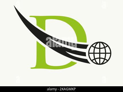 Letter D World Logo Concept With Moving Global Icon Vector Template Stock Vector