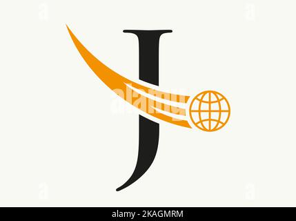 Letter J World Logo Concept With Moving Global Icon Vector Template Stock Vector
