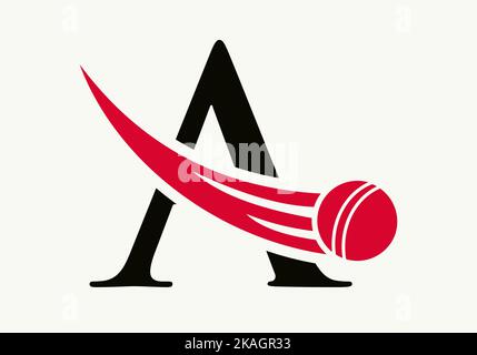 Letter A Cricket Logo Concept With Ball Icon For Cricket Club Symbol Vector Template. Cricketer Sign Stock Vector