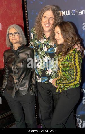 New York, United States. 01st Nov, 2022. L-R Suzanne Yankovic, Weird Al Yankovic and Nina Yankovic attend the 'Weird: The Al Yankovic Story' New York Premiere at Alamo Drafthouse Cinema in New York City. Credit: SOPA Images Limited/Alamy Live News Stock Photo