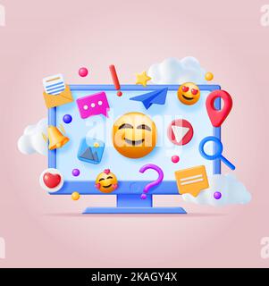3D Social Media Concept Isolated. Stock Vector