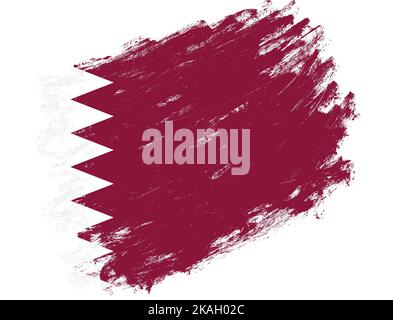 Qatar flag painted on a grunge brush stroke white background Stock Photo