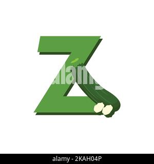 Alphabet Fruits Zucchini, Clip Art Vector, Illustration for kids, Letter Z Stock Vector