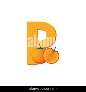 Letter P Alphabet Fruits Persimmon, Clip Art Vector, Illustration Isolated on a white background Stock Vector