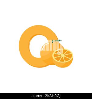 Alphabet Fruits Orange, Clip Art Vector, Illustration for kids, Letter O Stock Vector