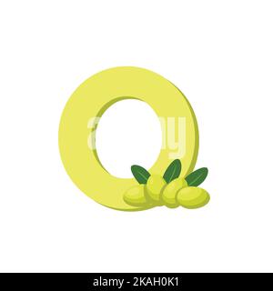 Letter O Alphabet Fruits Olive, Clip Art Vector, Illustration Isolated on a white background Stock Vector