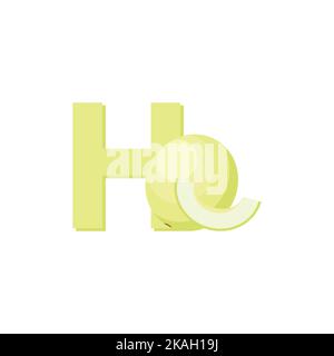 Alphabet Fruits Honeydew Melon, Clip Art Vector, Illustration for kids, Letter H Stock Vector