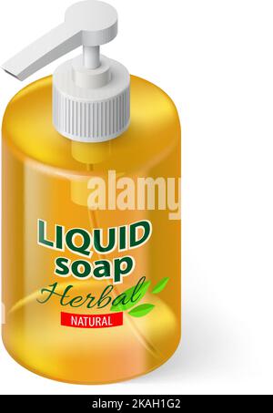 Transparent Bottle with Liquid Soap in Orange Color Stock Vector