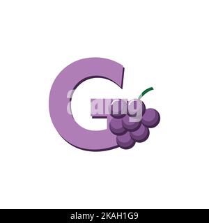 Alphabet Fruits Grape, Clip Art Vector, Illustration for kids, Letter G Stock Vector